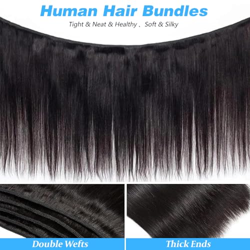Straight Bundles Human Hair 22 24 26 Inch 100% Unprocessed Brazilian Virgin Hair Straight Weave Bundle Human Hair Bundles Real Natural Black Human Hair Extensions