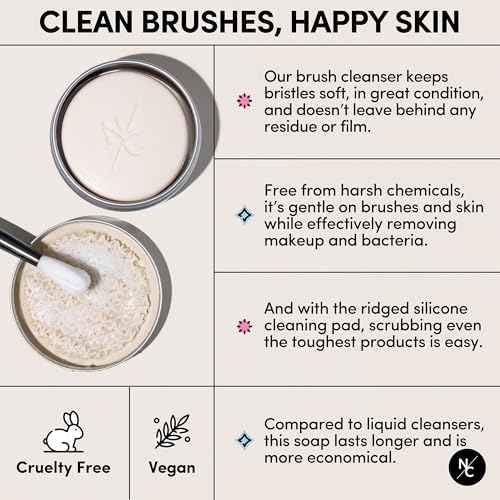 Narrative Cosmetics Solid Makeup Brush Cleanser Soap with Silicone Cleaning Pad, Cleans Natural & Synthetic Brushes, Vegan, Cruelty-Free, Natural Ingredients, Vanilla Fragrance, 2.45 Oz.