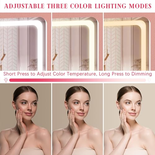 Vanity Mirror with Lights, 12.6"¡¿15" LED Makeup Mirror, Lighted Makeup Mirror with Lights, Smart Touch Control Dimmable 3 Modes Light, Lighted Up Mirror for Makeup Desk, Bedroom, Dressing Room