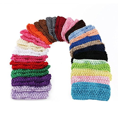 Girl Baby Headbands Elastic Crochet Hair Bands Hair Accessories Elastics Ties Shaper Head wrap Set Pack of 50 Pcs in 25 colors (Band: 1.6"¡¿5.5", 25 colors, 2 pcs per color)