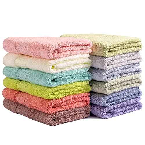 Washcloths for Body and Face - Absorbent Bath Towels Bulk Set, 100% Cotton Hotel Towels for Bathroom . Durable,Soft Wash Rag (Multicolor, Pack of 12)