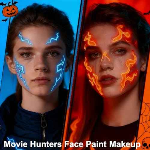 MEICOLY Neon Face Paint,UV Blacklight Glow Face Paint,8 Bright Colors Neon Fluorescent Rave Body Paint Palette,Water Activated Eyeliner,Water Based Glow In The Dark Halloween Washable for Kids Adults