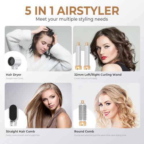 Hair Dryer Brush 5 in 1, Negative Ion Blow Dryer Brush Set Upgrade Hot Air Brush As A Gift for Straight/Curl/Drying/Smoothing Air Styler Curling Wrap Air Curler, Curling Iron Hair Styling Tools