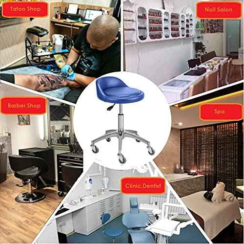 Rolling Salon Stool Chair with Back Support - Height Adjustable Hydraulic Stool with Wheels - Heavy Duty Swivel Stools 400lb Capacity for Home Salon Facial Spa Massage Clinic and Work Bench (Blue)