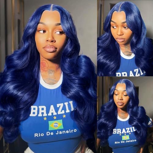 Blue Lace Front Wigs Human Hair 13x6 Dark Blue Body Wave Lace Front Wig Human Hair Pre Plucked180% Density Royal Blue Hd Lace Frontal Glueless Wigs Human Hair for Black Women 22 Inch