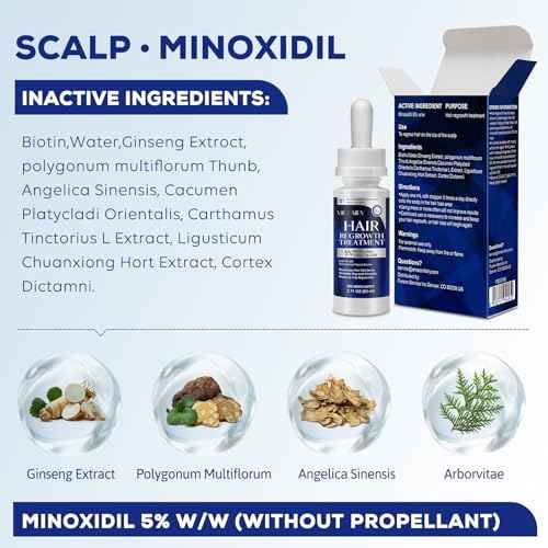 5% Minoxidil for Men and Women, Hair Regrowth Treatment for Thinning Hair and Hair Loss, Topical Solution - 1 Months Supply - Dermatologist recommended (Pack of 1)