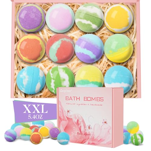 5.3 OZ Extra Large Bath Bombs Gift Set for Women, Girlfriend, Her, Girls, 12 Pcs XXL Organic Natural Handmade Bathbombs for Skin Moisturizing, Bubble Spa Bath, Mothers Day Gift for Wife