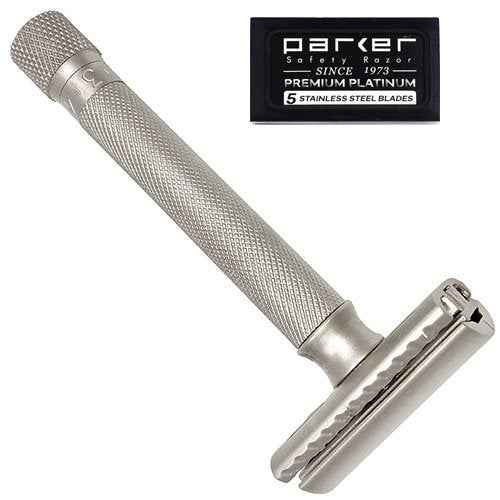 The Parker Variant ADJUSTABLE Double Edge Safety Razor and 105 Blades Included (SATIN CHROME)