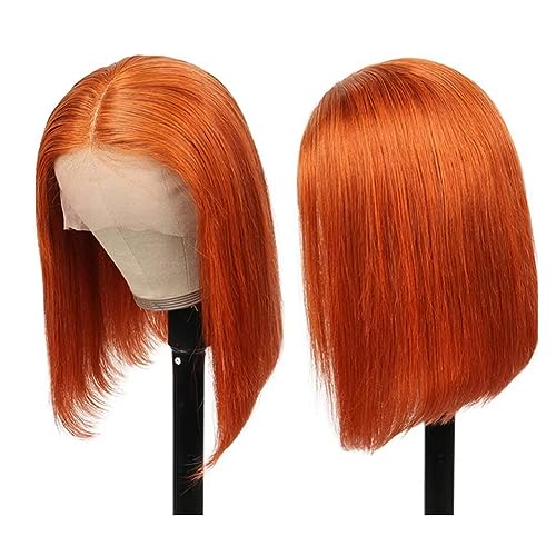 Ginger Orange Short Straight Bob Wig 13x4x1 Lace Front Wigs for Women Orange Ginger Human Hair 14 Inch 150% Density Brazilian Virgin Bob Wigs Human Hair Lace Closure Wigs Pre Plucked with Baby Hair