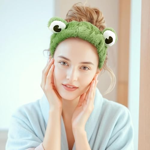 Face Wash Headband, Green Frog Eye Elastic Headband, Soft Cute and Versatile Head Wraps for Face Wash Makeup Beauty Skincare Sport Shower Creative Hair Accessories for Women