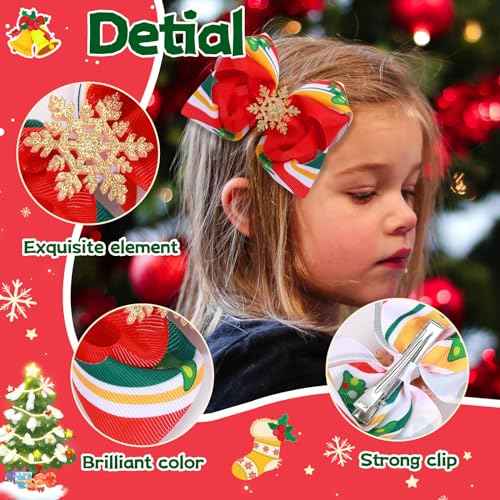 4 Pcs Christmas Hair Bows for Girls, CN 4.5 Inch Girls Bows with Christmas Tree Snowflake Santa Claus Socks Hair Accessories, Toddler Bows Alligator Clips Gift Decorations for Party (4.5inch)