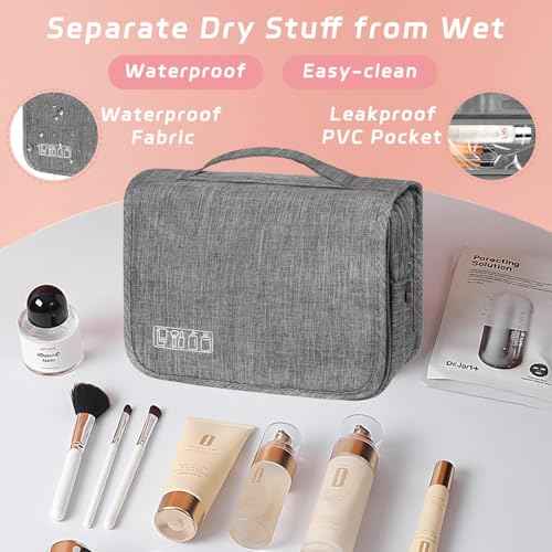 Toiletry Bag Travel Bag with Hanging Hook, Waterproof Shower Bathroom Hanging Toiletry Bag for Men Women,Small Multifunctional Makeup Cosmetic Bag,Portable Toiletries Bag Travel Organizer (Grey)