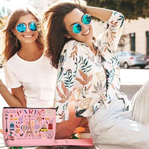 4pcs Funny Paris Travel Gifts for Women Makeup Bag France Paris Lovers Gift Birthday Mothers Day Christmas Cosmetic Bag Toiletry Bags Travel Essentials Friendship Gifts for Girls Friend Travelers