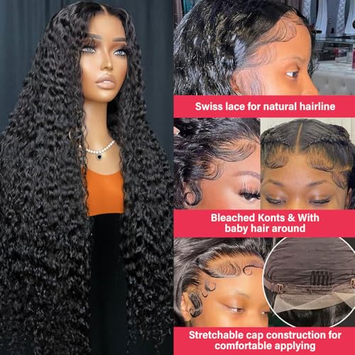 22 Inch 13x4 Deep Wave Lace Front Wigs Human Hair HD Lace Frontal Wigs Pre Plucked 200% Density Deep Curly Human Hair Wig Natural Color