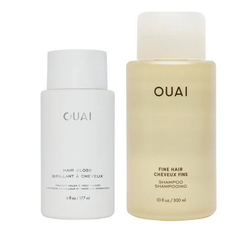 OUAI Hair Gloss and Fine Shampoo Bundle - Fine Hair, Shine, Frizz-Control, Volumizing, Heat Protection (2 Count, 6 Oz/ 10 Fl Oz)