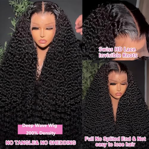 20 Inch 13x6 Deep Wave Lace Front Wigs Human Hair 200 Density 13x6 HD Lace Front Wigs Human Hair Pre Plucked Deep Curly Glueless Wig 100% Virgin Human Hair Lace Front Wigs for Women