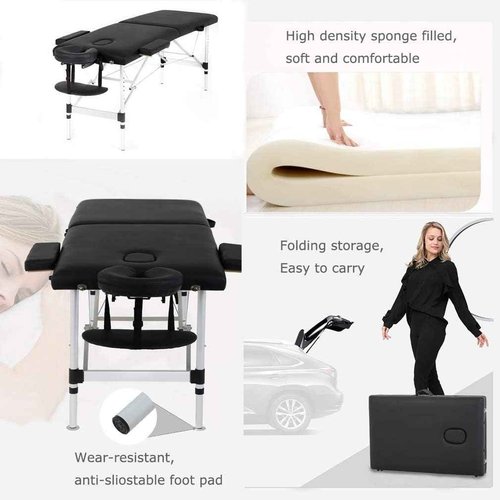 FDW Massage Table Portable Massage Bed Spa Bed 73 Inch Aluminium Lash Bed with Non-Woven Bag Face Cradle Carry Case Height Adjustable 2 Fold Portable Facial Salon Tattoo Bed