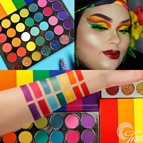 Afflano Rainbow Eyeshadow Palette Matte Shimmer Pressed Glitter, Pigmented Colorful Eye Shadow Pallets, Pink Red Orange Yellow Green Blue Purple 35 Color, Bright Prime Makeup Palette