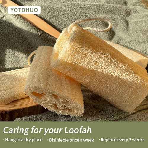 Rough Natural Loofah Sponge Exfoliating Body Scrubber for Men Daily Deepcleaning Green Glow Hard Luffa Dye-Free Biodegradable Scratch-Free(6inch,3Pack)