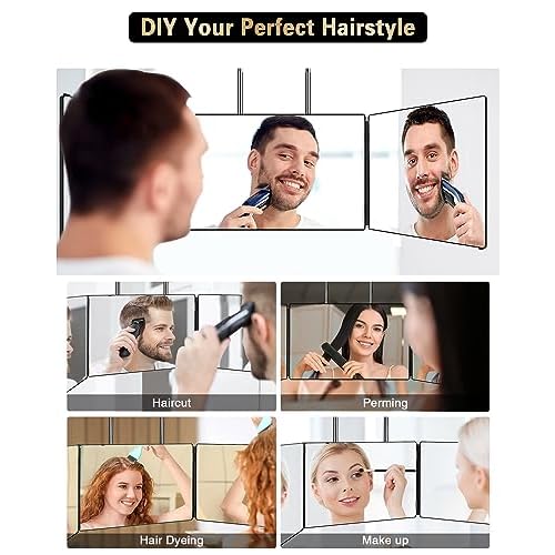 JUSRON 360 Viewing Angle Self Hair Cutting Mirror, Clear Anti-Fog HD Glass (Black Without LED Without Accessories)