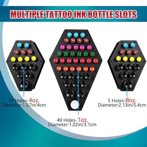 Poarmeey Tattoo Ink Holder 71 Holes - Display Stand Organizer for 1oz 41oz 81oz Pigment Bottles (Holder Only)