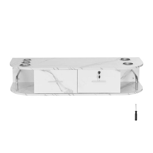 VEVOR Wall Mount Styling Station, Hair Barber Table with 5 Hair Dryer Holders, 2 Drawers(One Lockable), Beauty Salon Equipment for SPA, Barber Shop, Home & Bathroom, Marble White