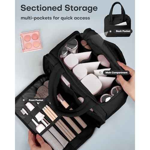 HOTOR Travel Toiletry Bag - Wide-Open Toiletry Bag for Women, Multi-Pocket Makeup Bag for Travel Essentials, Wet & Dry Separation Travel Accessories for Trip, Gym, 11.4" x 5.9" x 8.3", Black