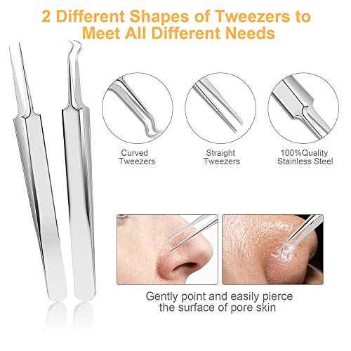 9 PCS Blackhead Remover Tools, Pimple Popper Tool Kit & Comedone Extractor - Professional Acne, Zit, Blemish & Whitehead Removal for Face & Nose, with Stainless Steel Tweezers & Travel Case, UUBAAR