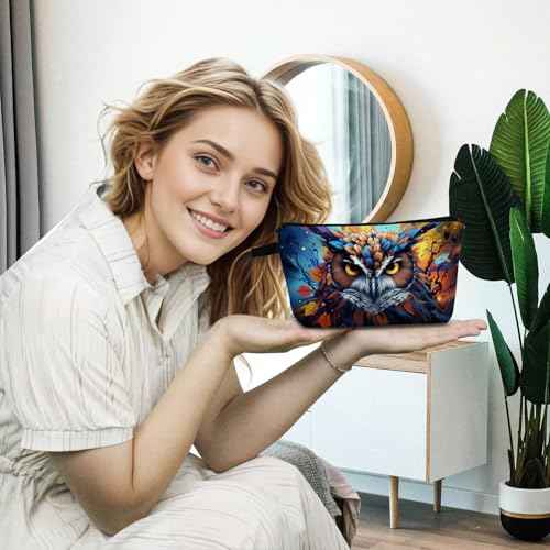Owl Makeup Organizer Bag - Cute Small Cosmetic Bag with Zipper - Colorful Owl Print - Unisex - Polyester - 8.65 x 4.72 x 1.77 inches - 25 grams
