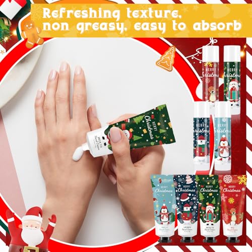 60 Set Christmas Hand Cream Gift Set, Including Moisturizing Christmas Hand Lotion, Xmas Lip Balm, Gauze Bags, Thank You Cards Natural Fragrant Xmas Hand Cream with Lip Balm Christmas Gifts
