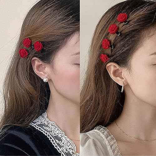 20 Pcs Mini Rose Hair Clip for Women Girls, Red Flower Hair Barrettes Headpiece Hair Vintage Hair Pins for Bridal Wedding Valentine Mother's Day Halloween Birthday Party Gift