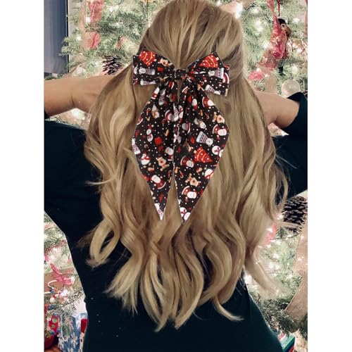 Christmas Hair Bows Clips Oversized Long Tail with Barrettes Clips Large Bowknot Hair Accessories for Women Girls Teens Christmas Stocking Stuffers Xmas Gifts Trendy Stuff