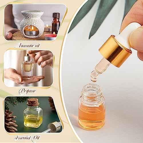 100 Pcs Mini Glass Oil Dropper Bottle Bulk, Clear Essential Small Empty Bottles Sample Containers Perfume Liquid Vials with Cap for Traveling (2 ml,Gold)