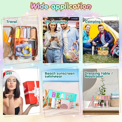 Abbylike 6 Pcs Chenille Letter Clear Zipper Pouch Summer Waterproof Cosmetic Pouch Travel Gym Beach Hawaii Bag Travel Patch Purse Makeup Letter Bag for Women Girls, 6 Colors(Charming Colors,Stylish)