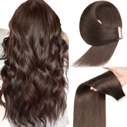 Dark Brown Tape in Hair Extensions Human Hair 18 Inch 40pcs 100% Remy Human Hair for Women Straight Invisible Seamless Tape in Hair Extensions(2#, 18 Inch, 40pcs)