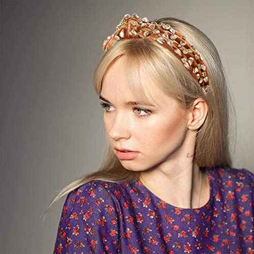 Rhinestone Headbands for Women Velvet Wide Crystal Hair Bands Knot Turban Headband for Girls Bridal Hair Hoop Wedding Headwear Hair Accessories Birthday Valentines Day Gifts (brown)
