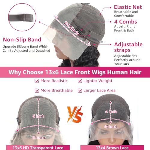 Deep Wave 13x6 HD Lace Front Wigs Human Hair 200 Density Curly Wig Wet and Wavy Lace Front Wigs for Women Human Hair Wig Pre Plucked with Baby Hair Natural Color (22 Inch)