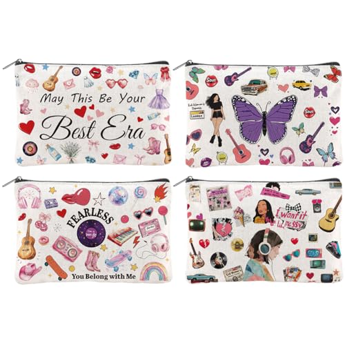 4Pcs Music Gifts Cosmetic Bag 5.91x9.06 inch Canvas Makeup Bags with Zipper Polycotton Travel Toiletry Pouches for Students Teacher Graduation Birthday Christmas Gift