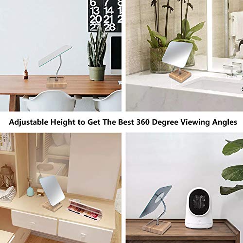 YEAKE Flexible Gooseneck Bamboo Vanity Makeup Mirror,360¡ÆRotation 8" Large Frameless, Folding Portable Table Desk Mirror with Stand for Bathroom Shaving Make Up, Rectangle