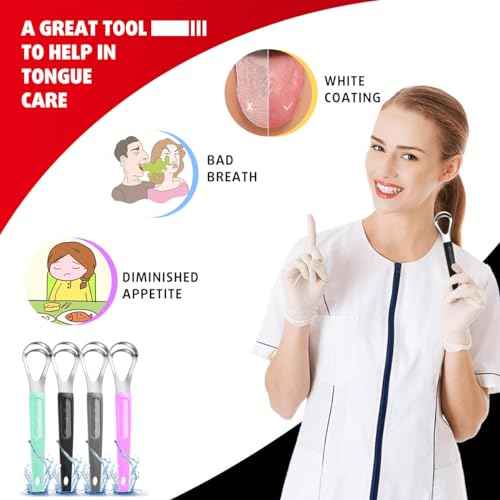 Cbiumpro 4-Pack Tongue Scraper for Kids & Adults, Stainless Steel Tongue Cleaner with Travel Case, Reduce Bad Breath