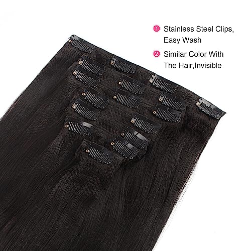 ABH AmazingBeauty Hair Yaki Straight Clip Hair Extensions Human Hair Real Remy Thick Yaki Clip in for African American Relaxed Hair 7 Pieces 120 Gram Per Set, 18 Inch