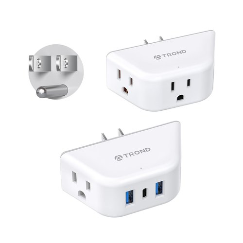 TROND Multi Plug Outlet Extender with USB - 2 Pack Wall Splitter, 3 Way Angled Outlet Adapter, Cruise Essentials, Small Multiple Expander for Cruise Ship Travel Home Office Dorm Room