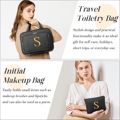 Personalized Gifts for Women, Initial Toiletry Bag Hanging Travel Organizer & Makeup Cosmetic Bag with Embroidery Letter Teacher Appreciation Gift Birthday Mothers Day Gifts for Mom Wife Friend Sister
