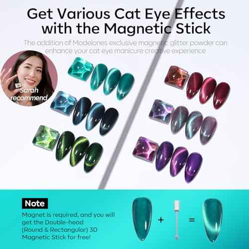 modelones Cat Eye Gel Nail Polish, 6 Colors Glitter Red Green Purple Blue Gel Polish Set with Magnet Sparkle Galaxy Series Nail Gel Polish Kit Soak Off Led Nail Art Manicure Salon DIY Gifts