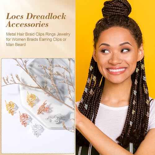 150pcs Leaf Hair Jewelry for Dreadlock, Non-Faded Metal Braid Hair Beads, Locs Hair Cuff Clip Ring Charm Accessories for Earring Necklace DIY Craft-Gold & Silver & Rose Gold