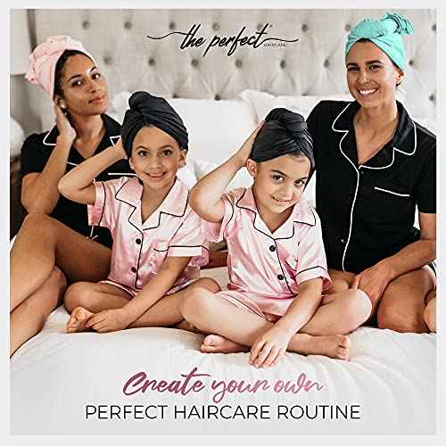 THE PERFECT HAIRCARE Curly Hair Girls Microfiber Plopping Towel Set Gift - Anti-frizz Silky Smooth Hair Drying Wrap for Women - Super Absorbent Large Hair Towel + 2 Scrunching MicroPlop Towels