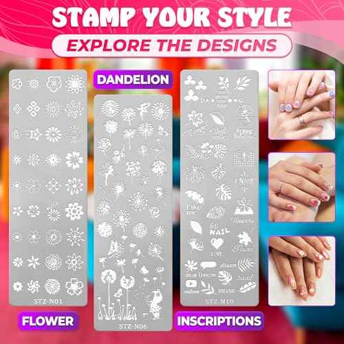 12 Pcs Nail Stamping Plate for Holidays - Nail Stamper Kit with 12 Different Themes, Beautiful Flower Stamp for Nails Art Design - Stylish Stamping Plates Set to Design Unique Nails