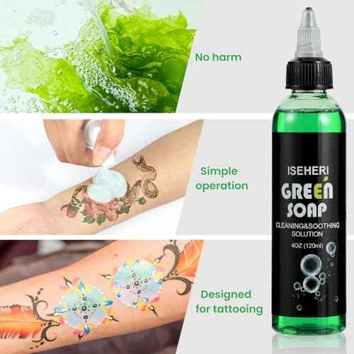 Ultra Concentrated Green Tattoo Soap 4OZ with Foaming Bottle 120ml, Tattoo Soap Tattoo Supplies for Tattoos Piercings, Clean Skin Equipment