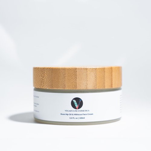 Vegan Luxe Esthetics Skincare I RoseHip Oil and Hibiscus Face Cream I Non-greasy Hydration for all skin types I Balance, Brighten and Smooth your Skin I Non-Pore Clogging, Anti-Acne and Anti-Aging.