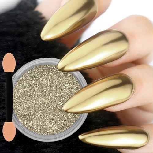 Allstarry Chrome Nail Powder Champagne Gold Metallic Mirror Effect Dust Glitter Glazed Manicure Decoration Reflective Pigment for Gel Polish Nail Art Decoration Resin Craft, Festivals